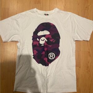 A Bathing Ape White Tee with Purple Camo Graphic